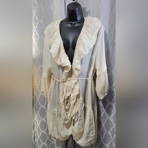 Boho Ivory Ruffle Front Cardigan | Sheer Crinkle Open Front